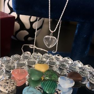 Healing stones- necklace with 10 stone heart charms.Italian silver necklace